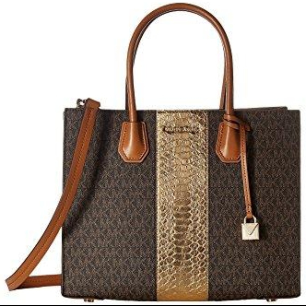 MICHAEL KORS LARGE MERCER CONV TOTE BROWN GOLD